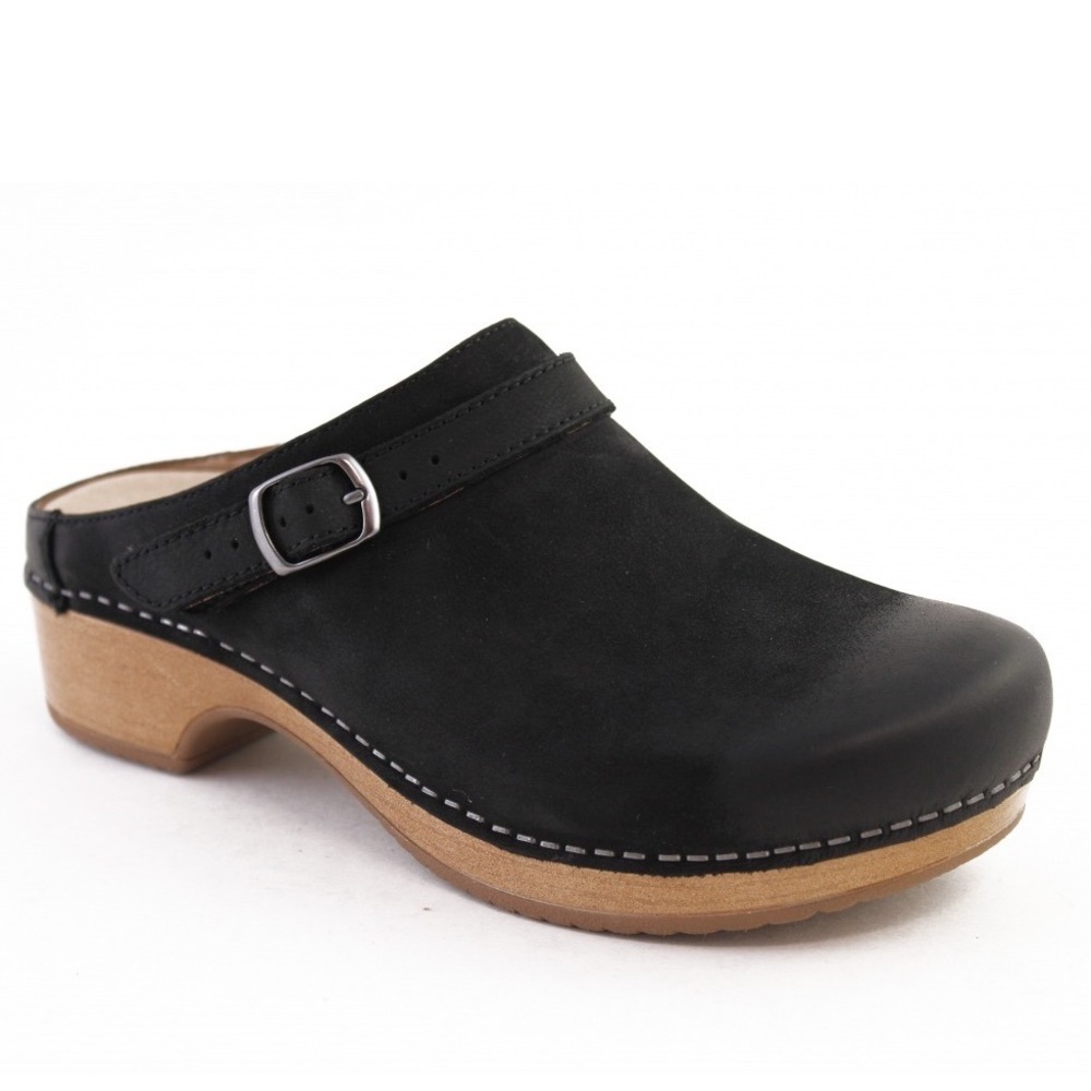 Dansko Berry Convertible Strap Clog Comfort Shoe Black Leather Size 39 Office